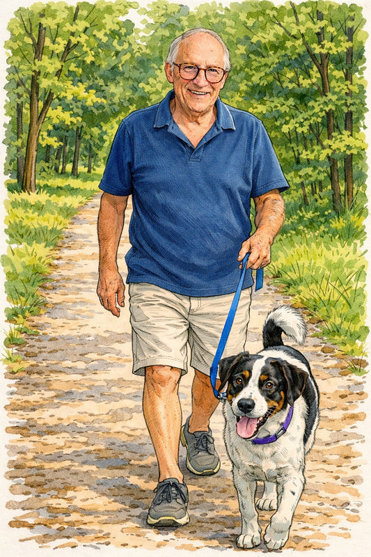 Albert walking a doggie in Kensington